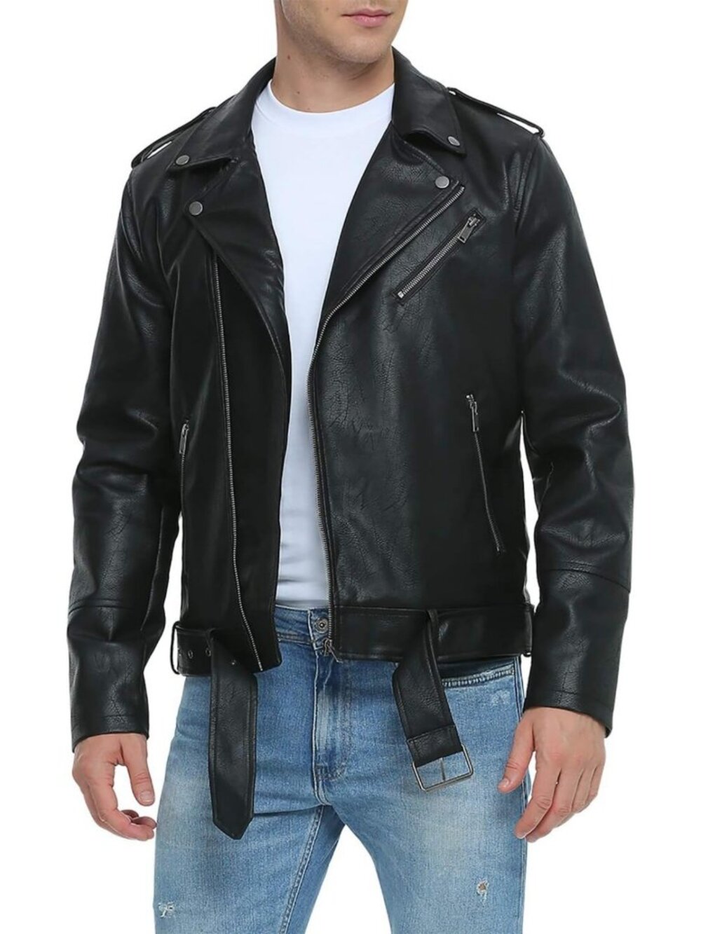Stylish Men's Faux Leather Bomber Jacket, Slim Fit Biker Coat with Zip-Up Design